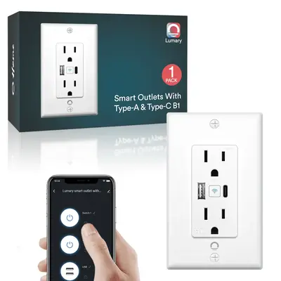 Lumary Smart Outlet USB with Type A and Type C Port in Wall Wi-Fi Socket